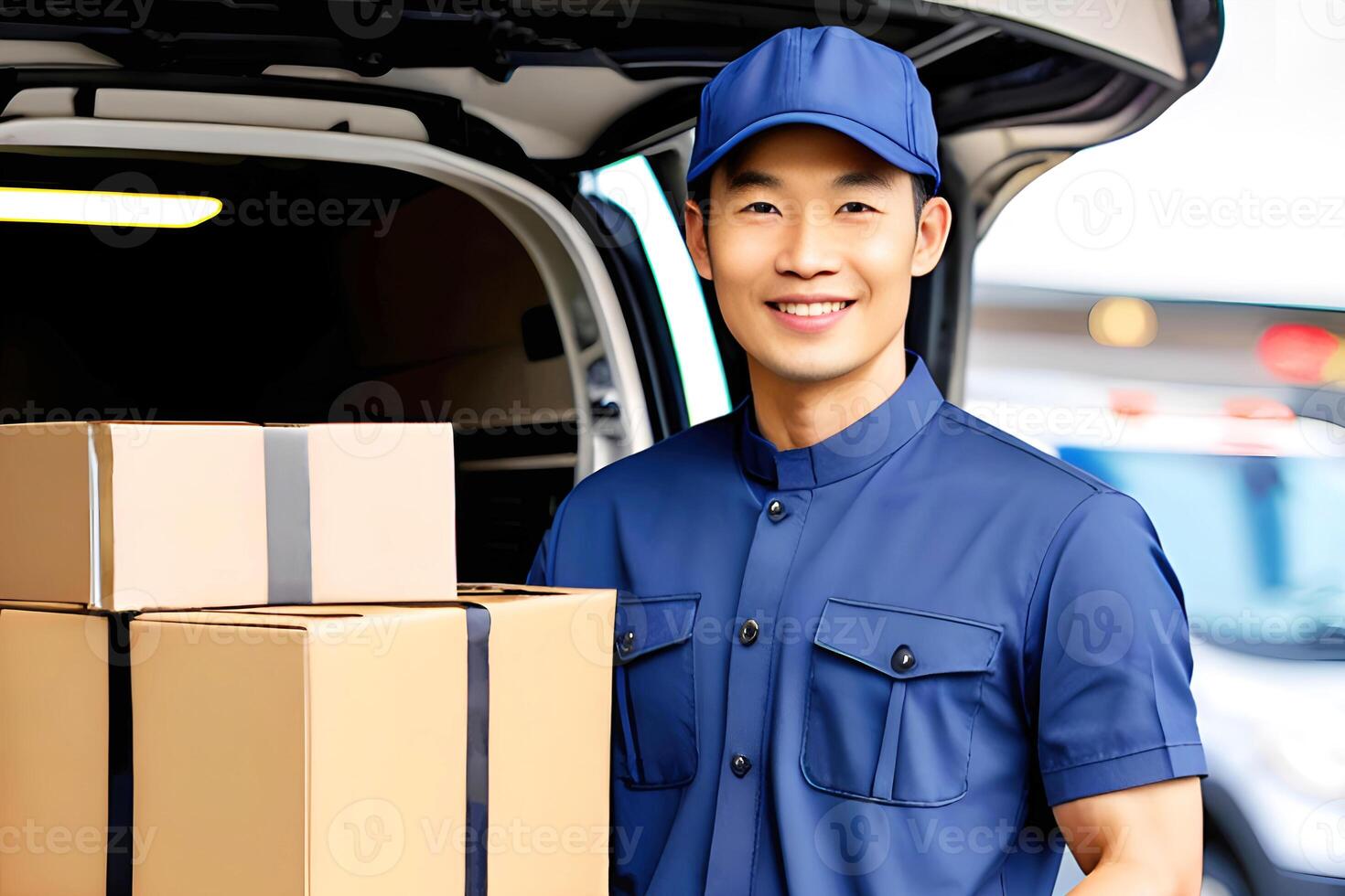 Delivery man delivering parcel to customer Delivery service concept. photo