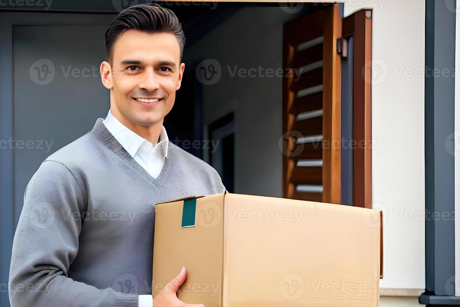 Delivery man delivering parcel to customer Delivery service concept. photo