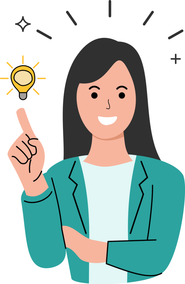 illustration finding ideas concept. business woman holding a light bulb for innovation idea concept. creative bulb idea concept png