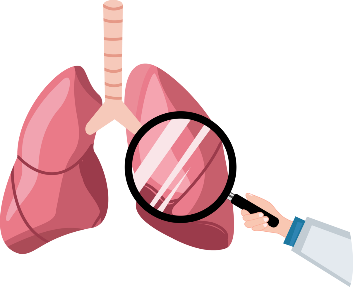 illustration of a doctor examining the lungs using a magnifying glass. lung examination png