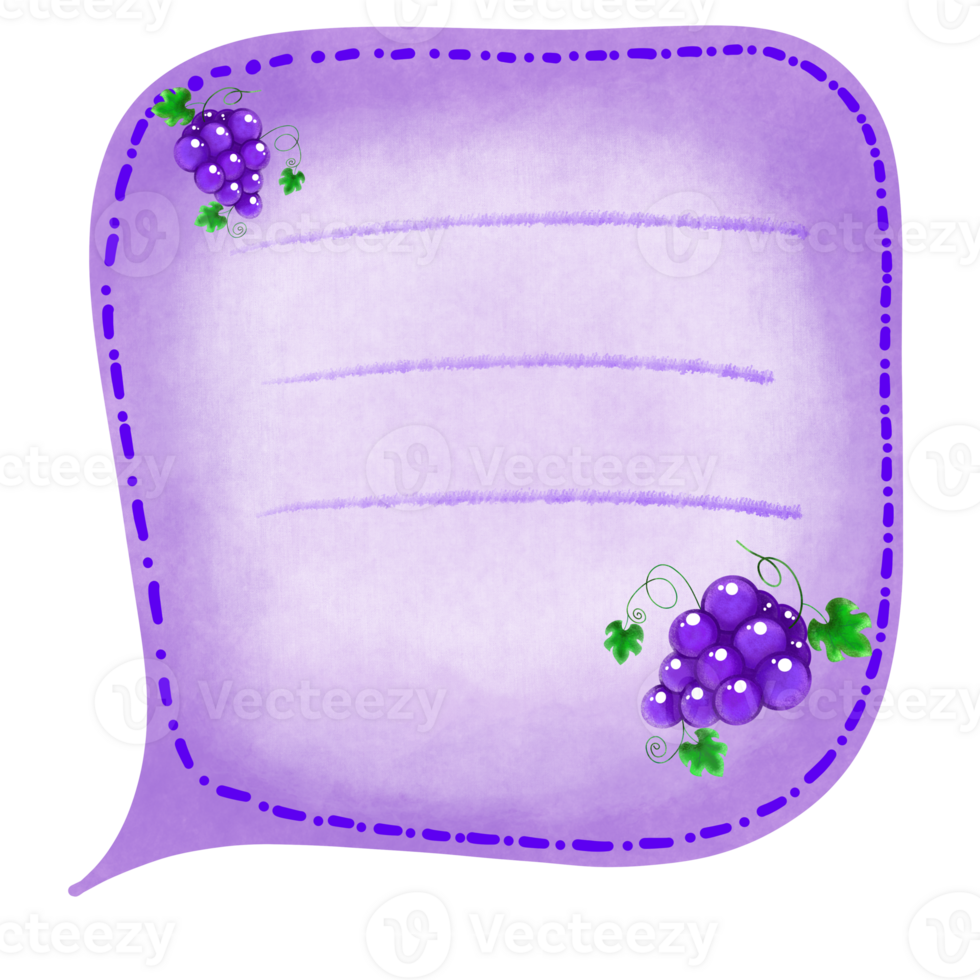 un púrpura texto caja decorado con uva dibujo para usted mensaje png