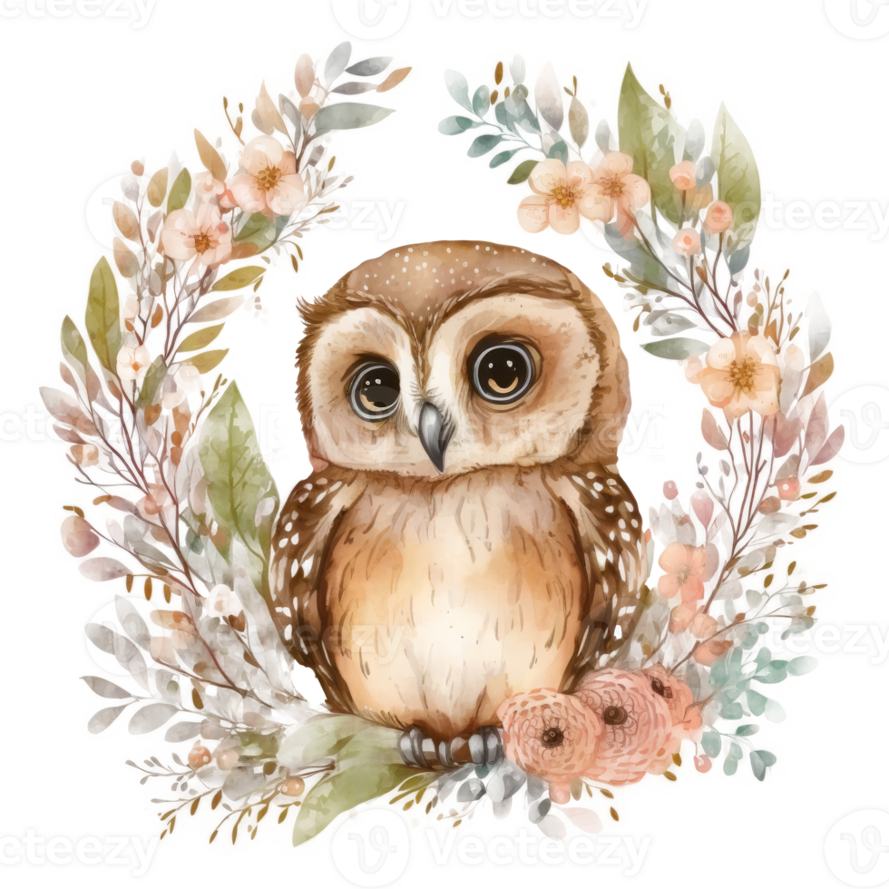 Cute watercolor baby owl cutout. png