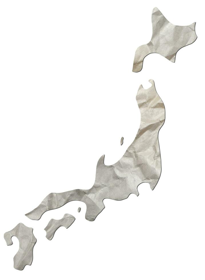Japón mapa papel textura cortar fuera en blanco antecedentes. foto
