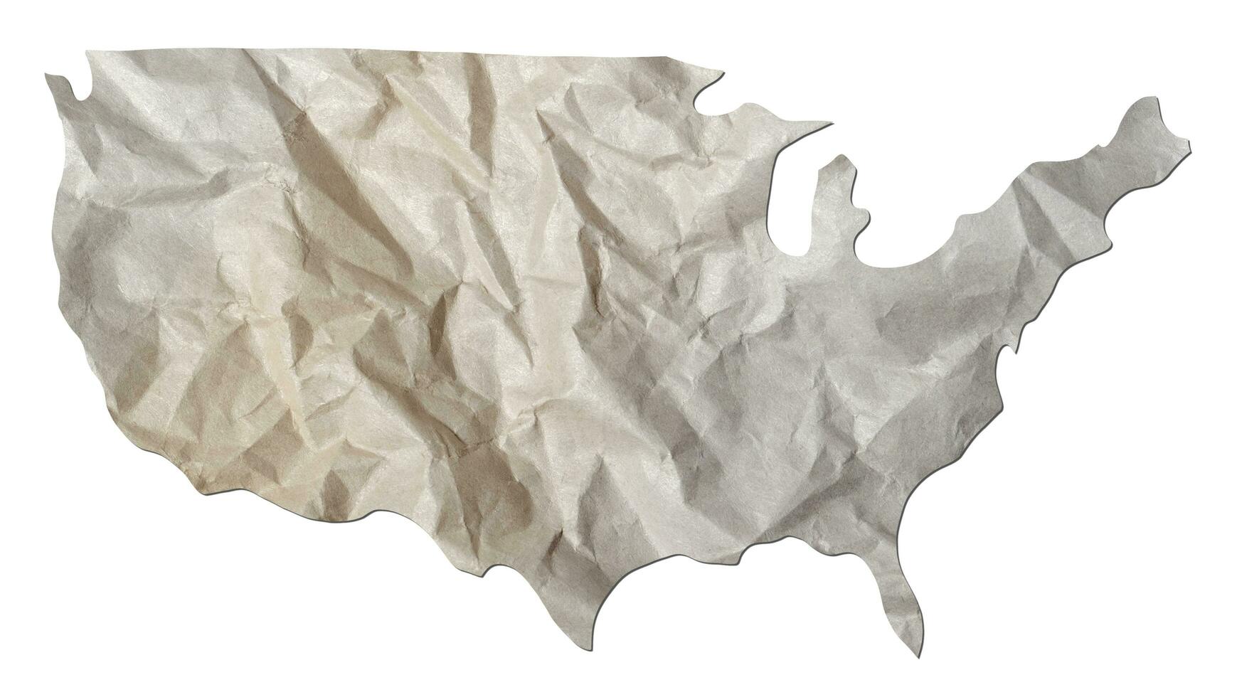USA map paper texture cut out on white background. photo