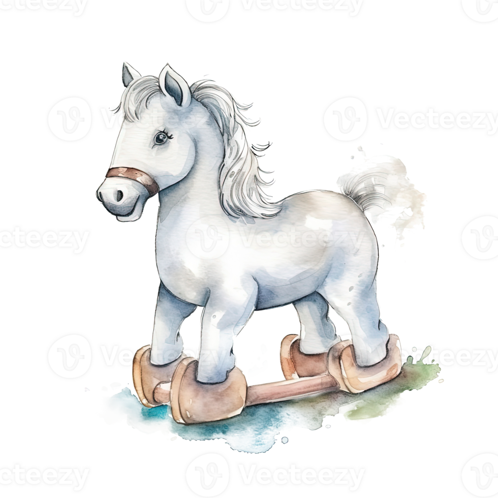 Watercolor vintage cartoon horse toy. Illustration png