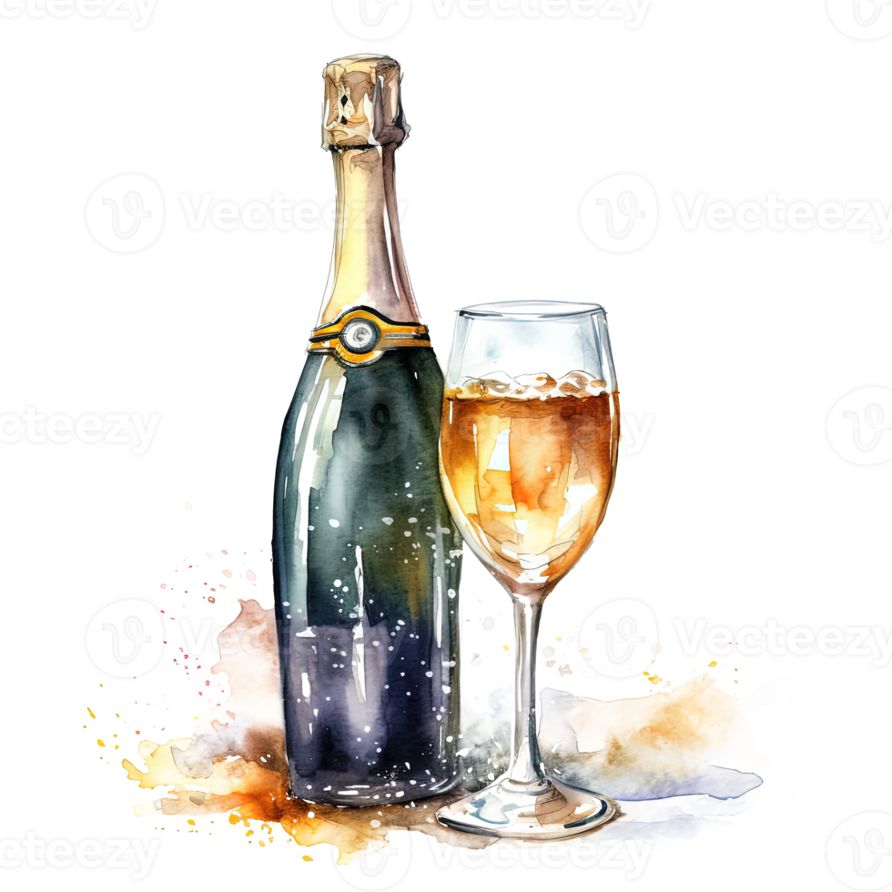 Bursting champagne bottle watercolor. Illustration png