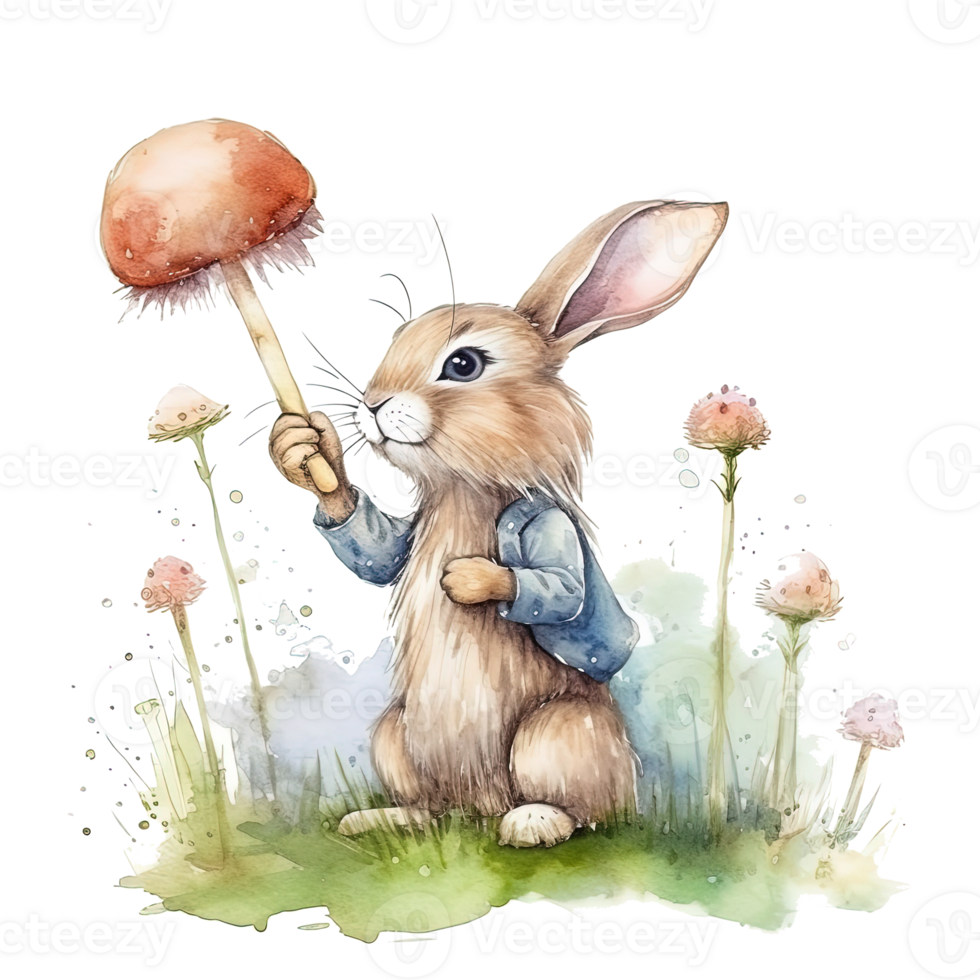 Cute watercolor bunny. Illustration png