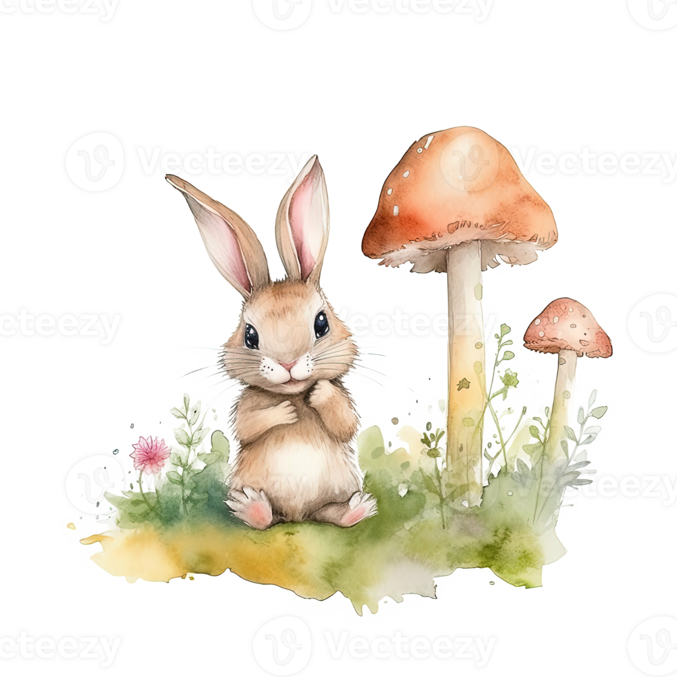 Cute watercolor bunny. Illustration png