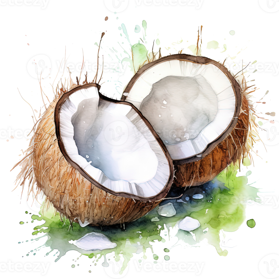 Watercolor open coconut Illustration png