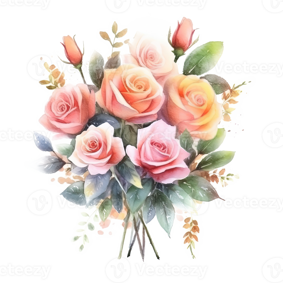 Rose watercolor bouquet. Illustration png