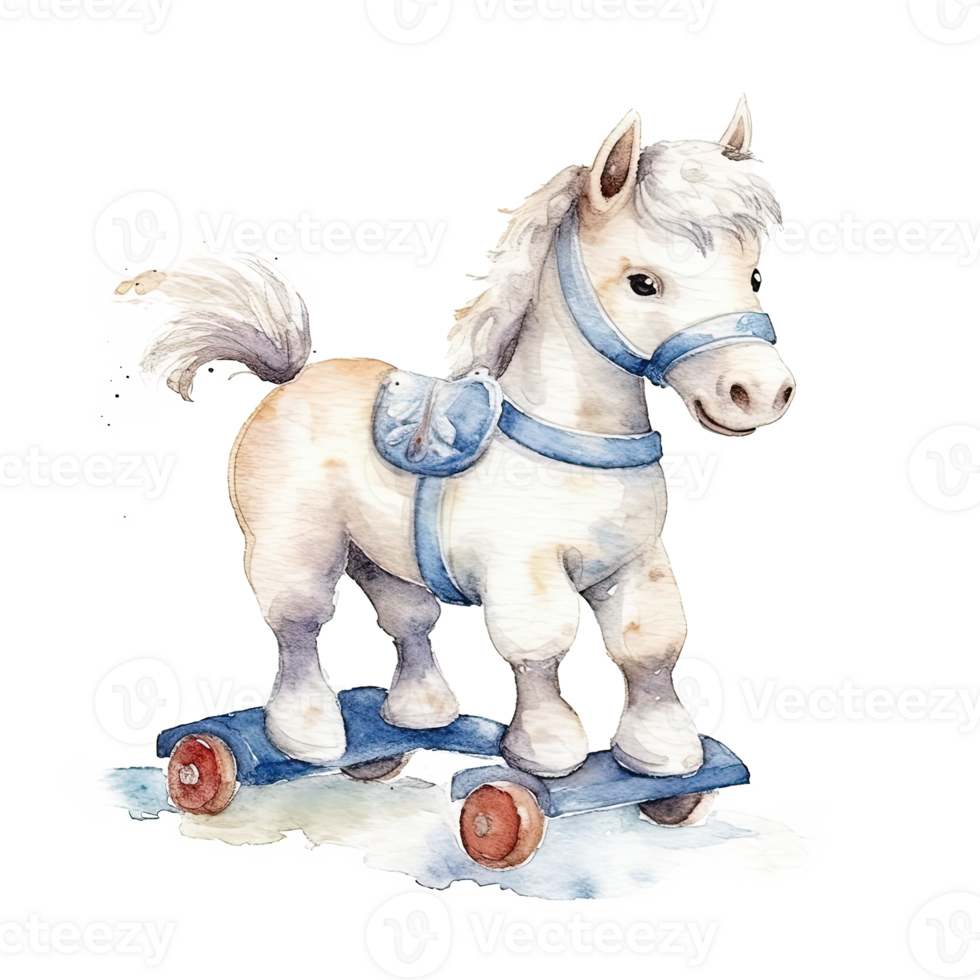aguarela vintage desenho animado cavalo brinquedo. ilustração ai generativo png