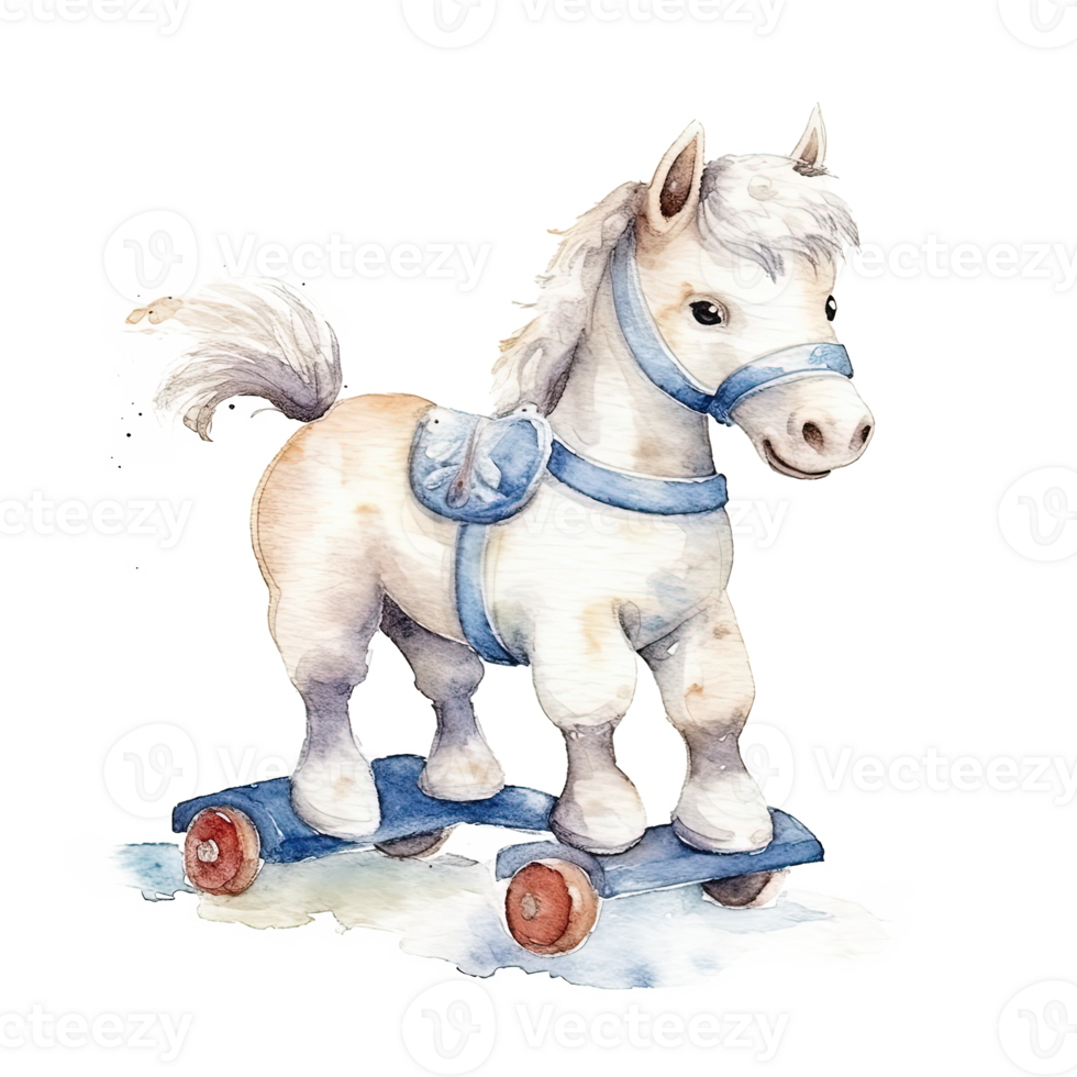 Watercolor vintage cartoon horse toy. Illustration png