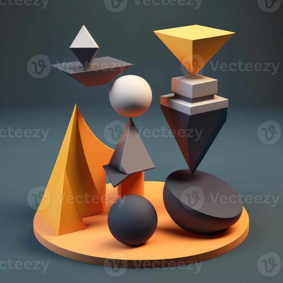 Balance concept. Illustration of colored geometric shapes in 3d style. photo