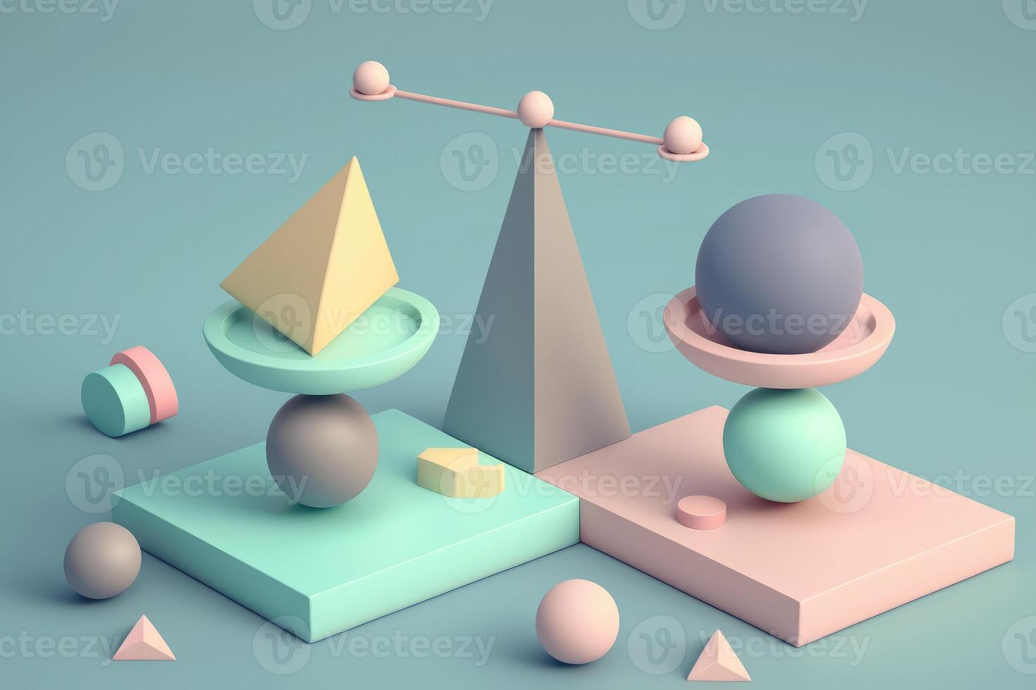 Balance concept. Illustration of colored geometric shapes in 3d style. photo