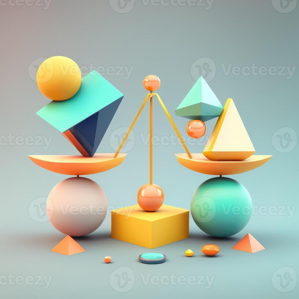 Balance concept. Illustration of colored geometric shapes in 3d style. photo