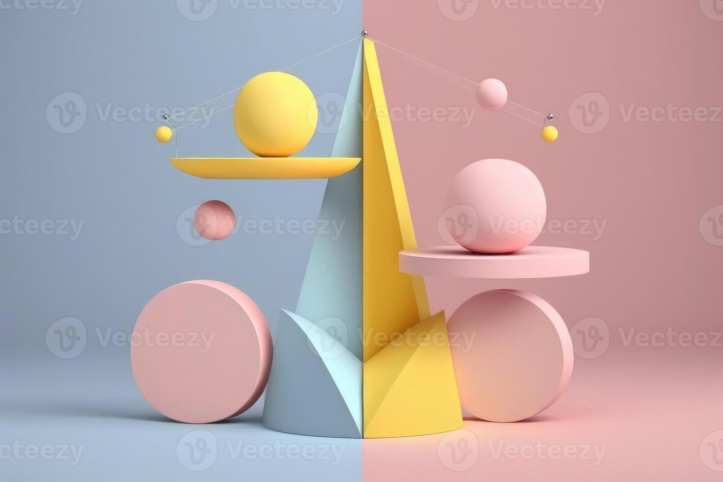 Balance concept. Illustration of colored geometric shapes in 3d style. photo