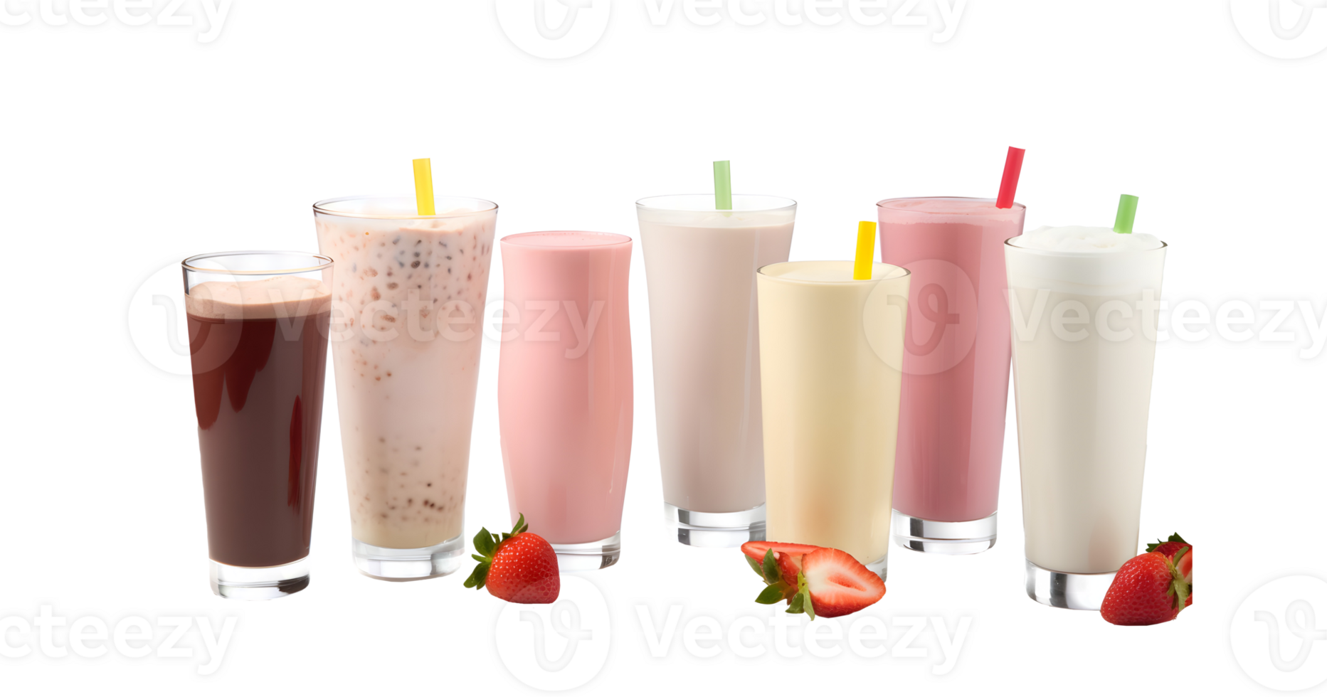 freshly squeezed juices, including vibrant orange, refreshing green, and luscious red, arranged on a transparent background. plump and juicy strawberries . png
