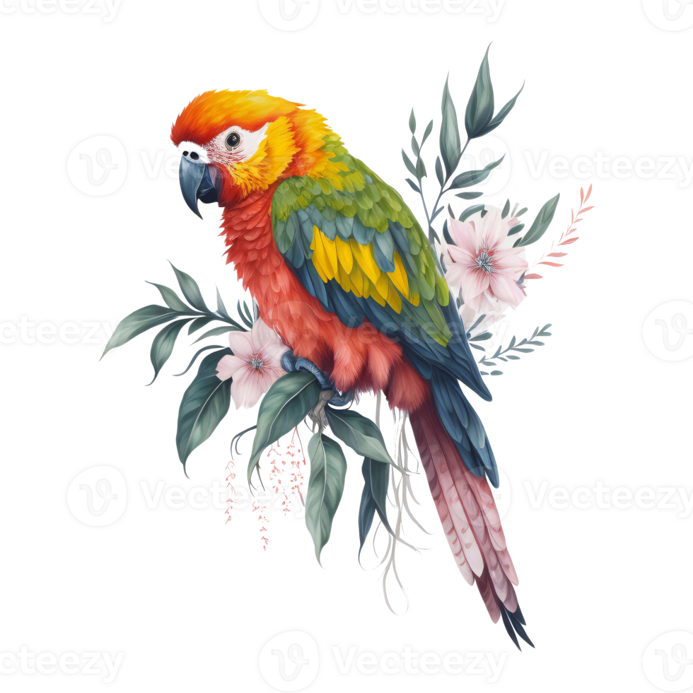 Watercolor parrot Clipart, South American parrot with tropical ...