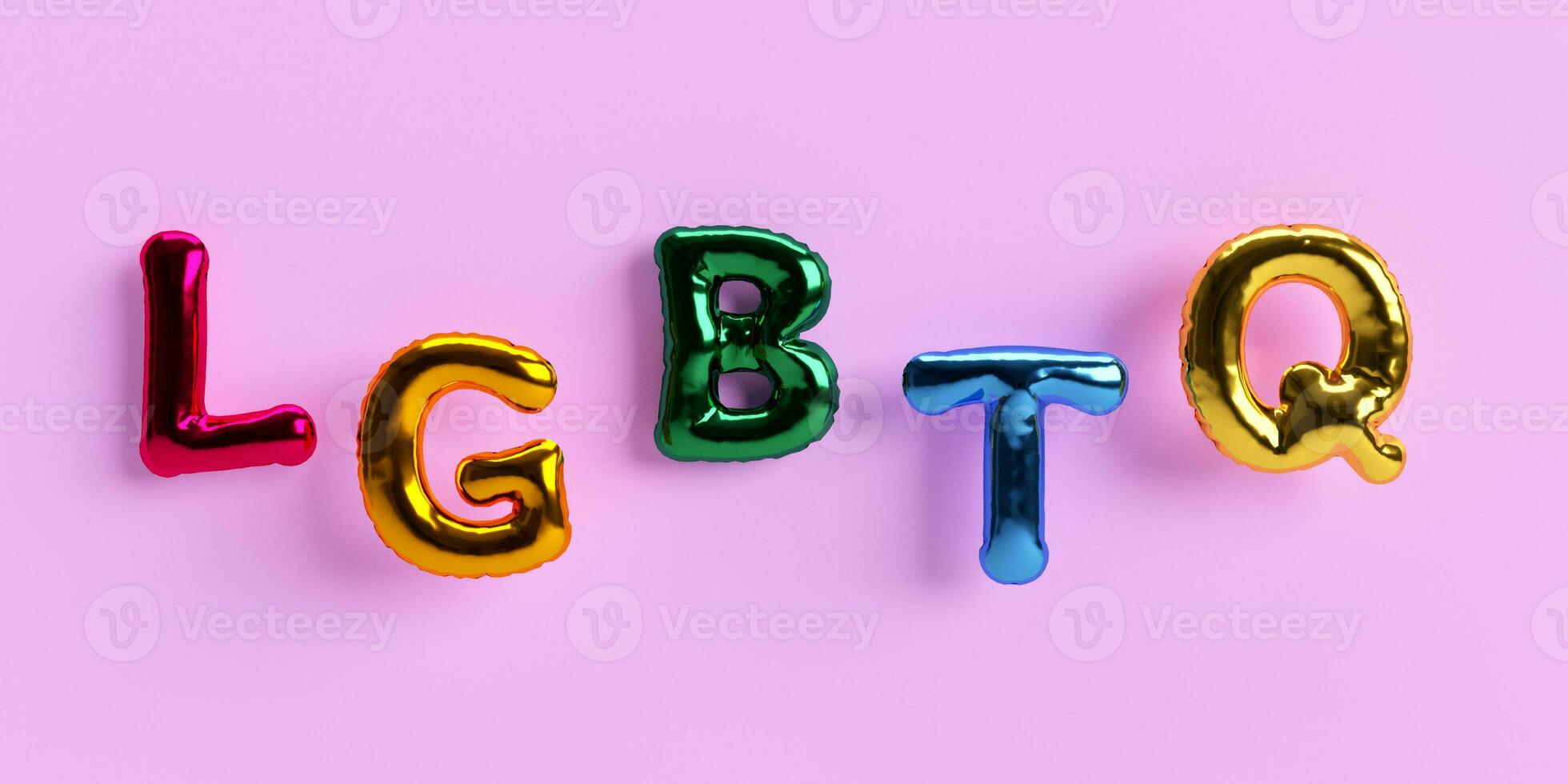 Lgbtq font text  colorful rainbow pastel balloon red yellow pink green blue color violet purple background symbol sign decoration gay pride lesbian lettering diversity gender bisexual word.3d render photo