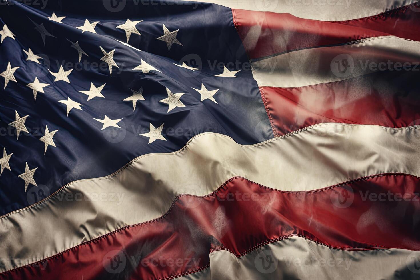 Capturing Image of USA National Fabric Flag Background. Concept of 4th of July, Memorial Day, Veterans Day, American independence Day Celebration, Technology. photo