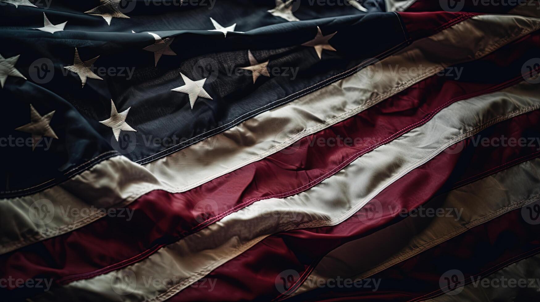 Capturing Image of USA National Fabric Flag Background. Concept of 4th of July, Memorial Day, Veterans Day, American independence Day Celebration, Technology. photo