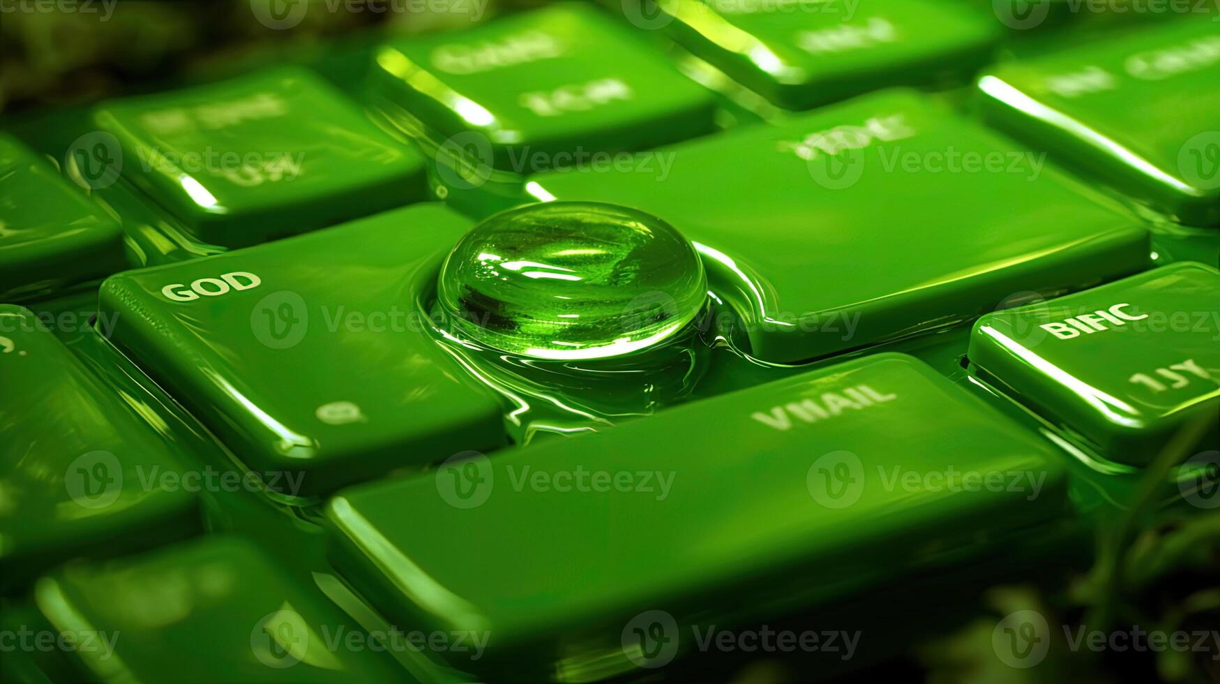 Closeup View of Green Light Mechanical Keyboard. High Quality Technology. photo