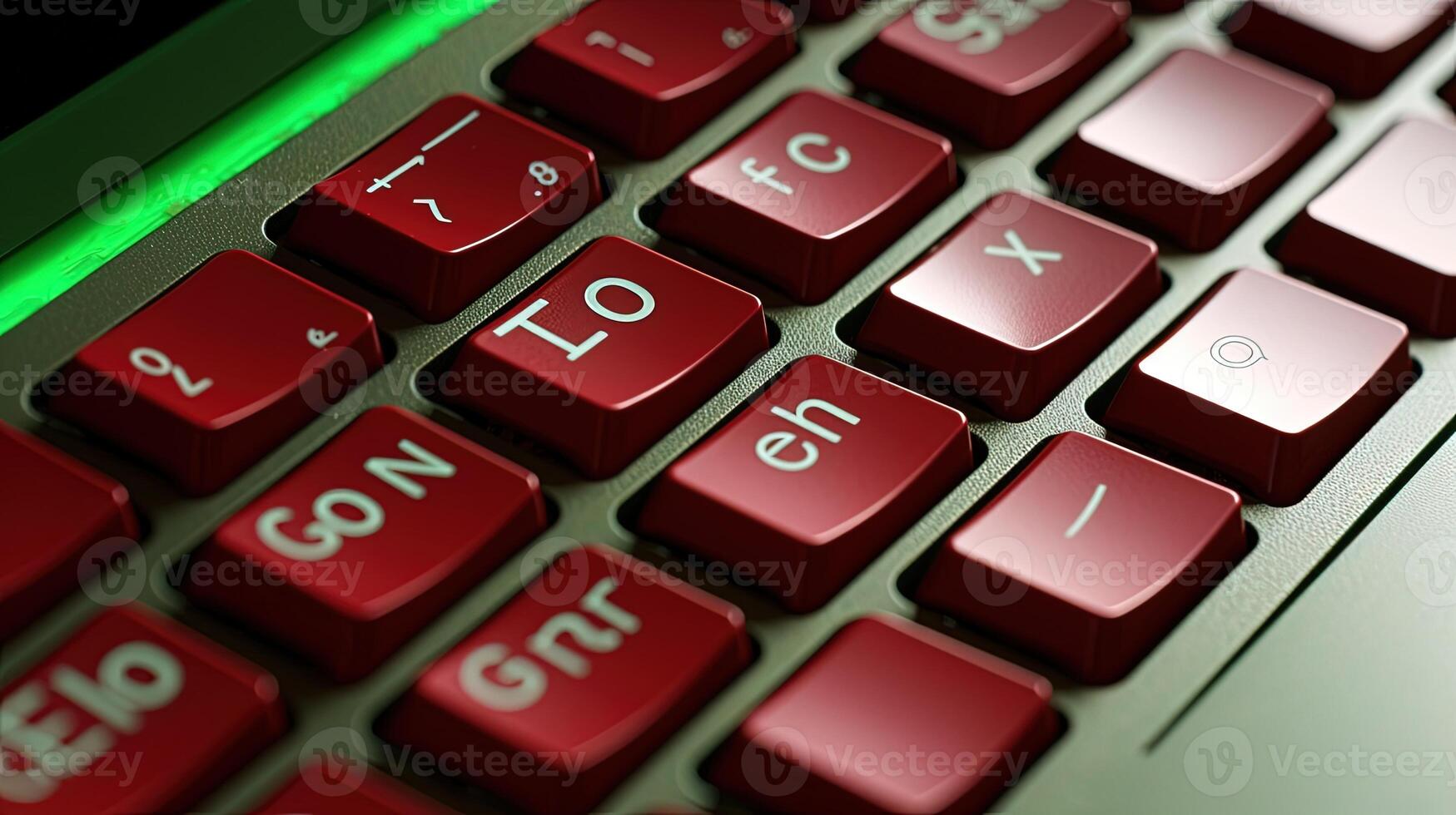 Red and Green Glowing Keyboard Light, Closeup. Digital Technology . photo