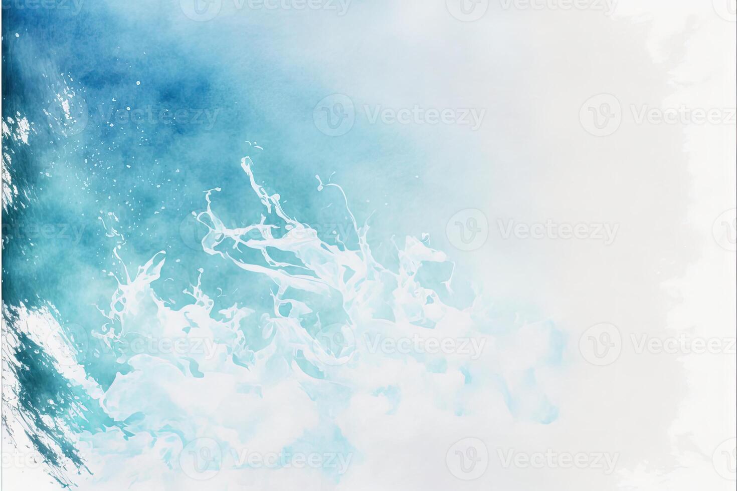 Light Blue Submerged with White Watercolor Background, Abstract Painting. . photo