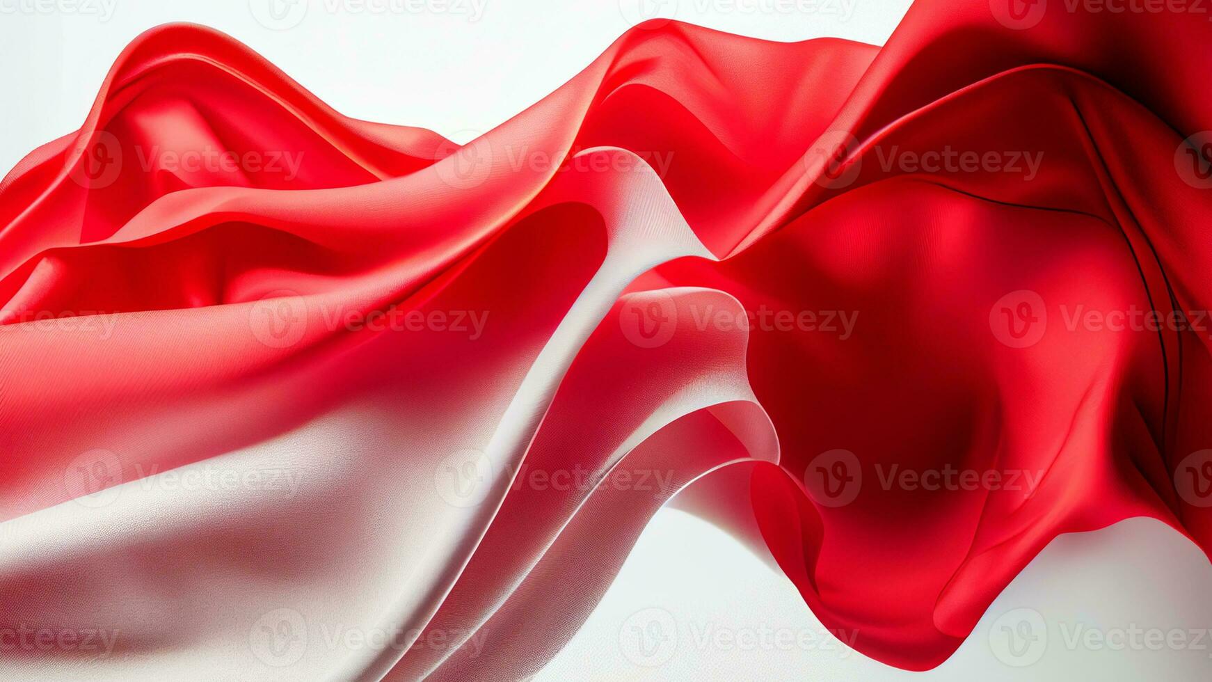 Realistic Flowing Silk or Satin Fabric Background In White And Red Color. photo