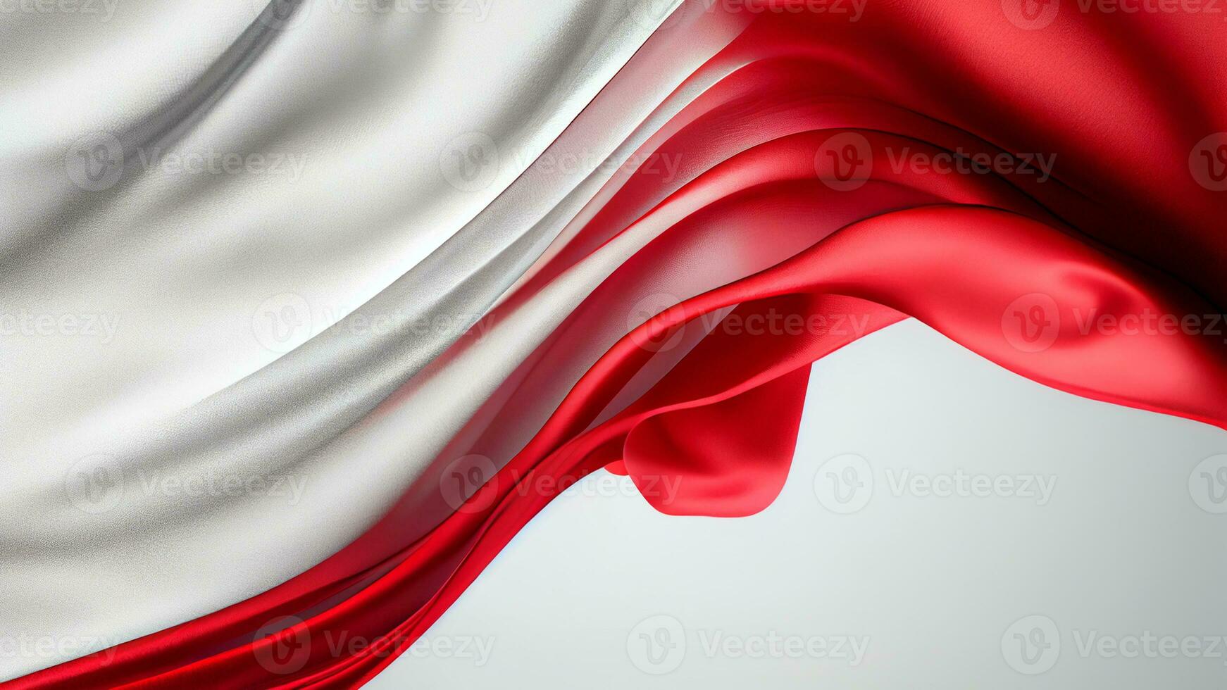 Realistic Flowing Silk or Satin Fabric Background In White And Red Color. photo