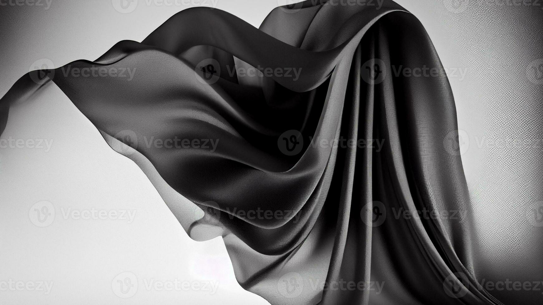 Realistic Black Silk Fabric Wavy Background. photo