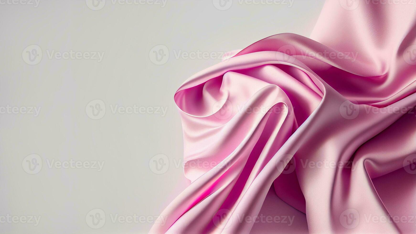 Realistic Soft Pink Folded Satin Fabric On Gray Background. photo