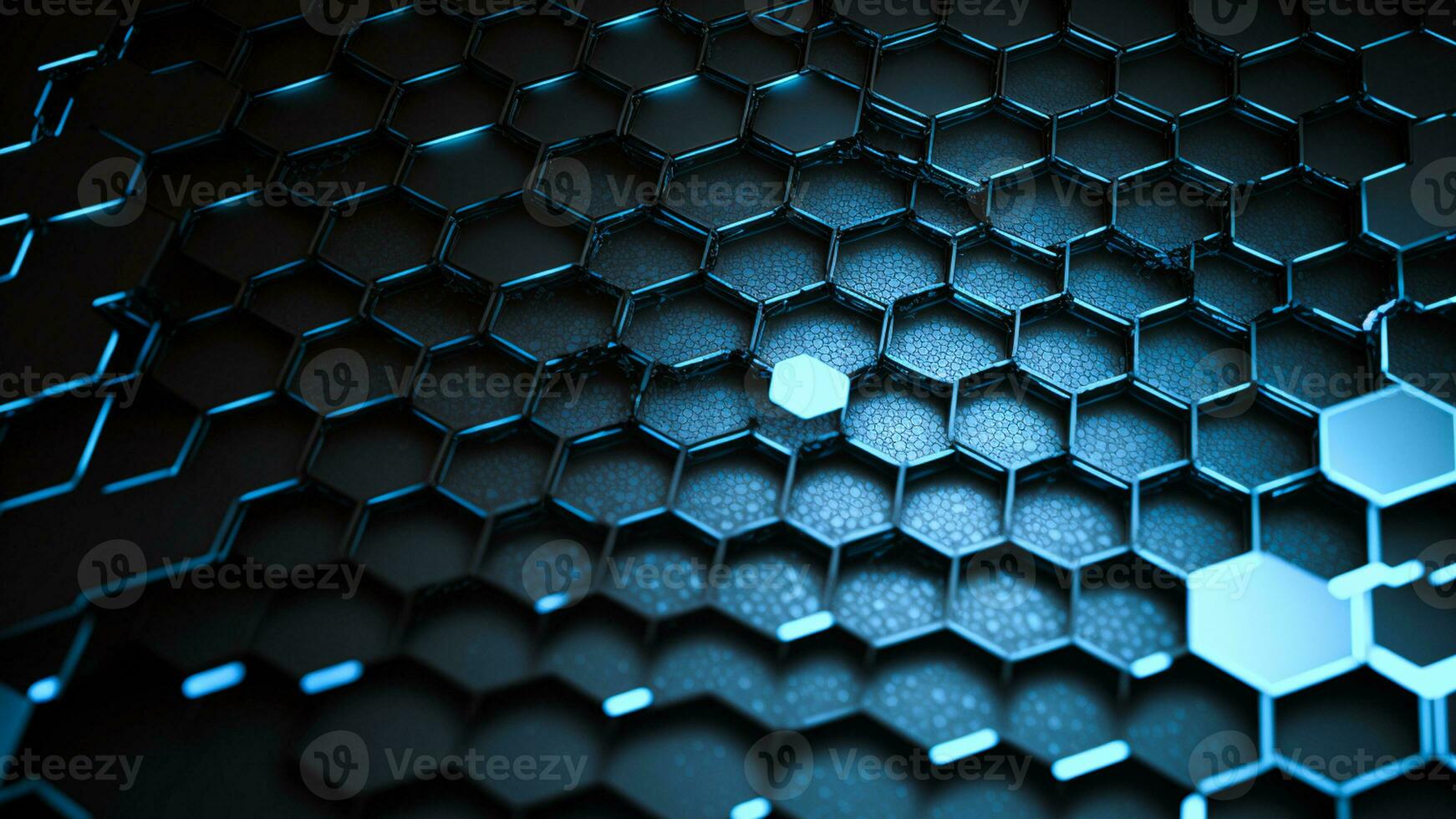 3D Render, Shiny Blue Abstract Hexagon Background With Marble Pattern. photo