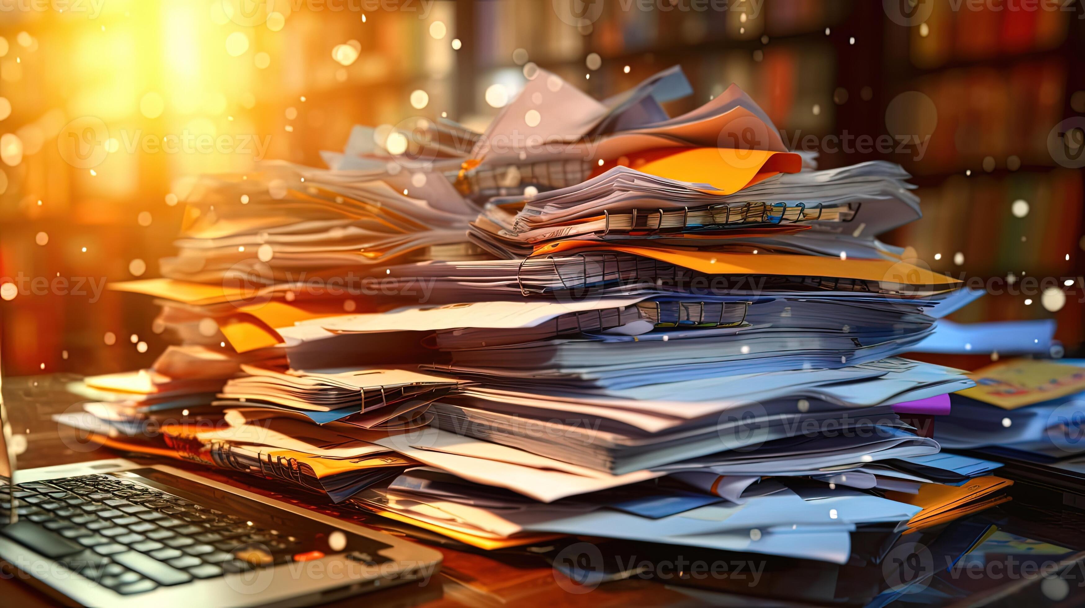 Premium Photo  Pile of a paper on office desk stacked.