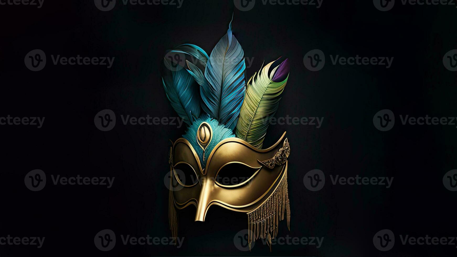 3D Render of Beautiful Decorative Feather Mask On Black Background. photo
