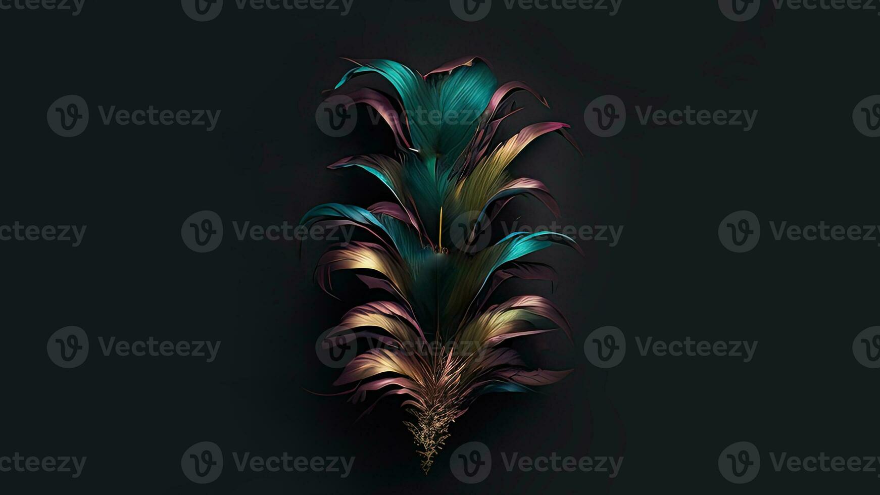 Multicolor Feather Magic Trick or Stick On Black Background And Copy Space. photo