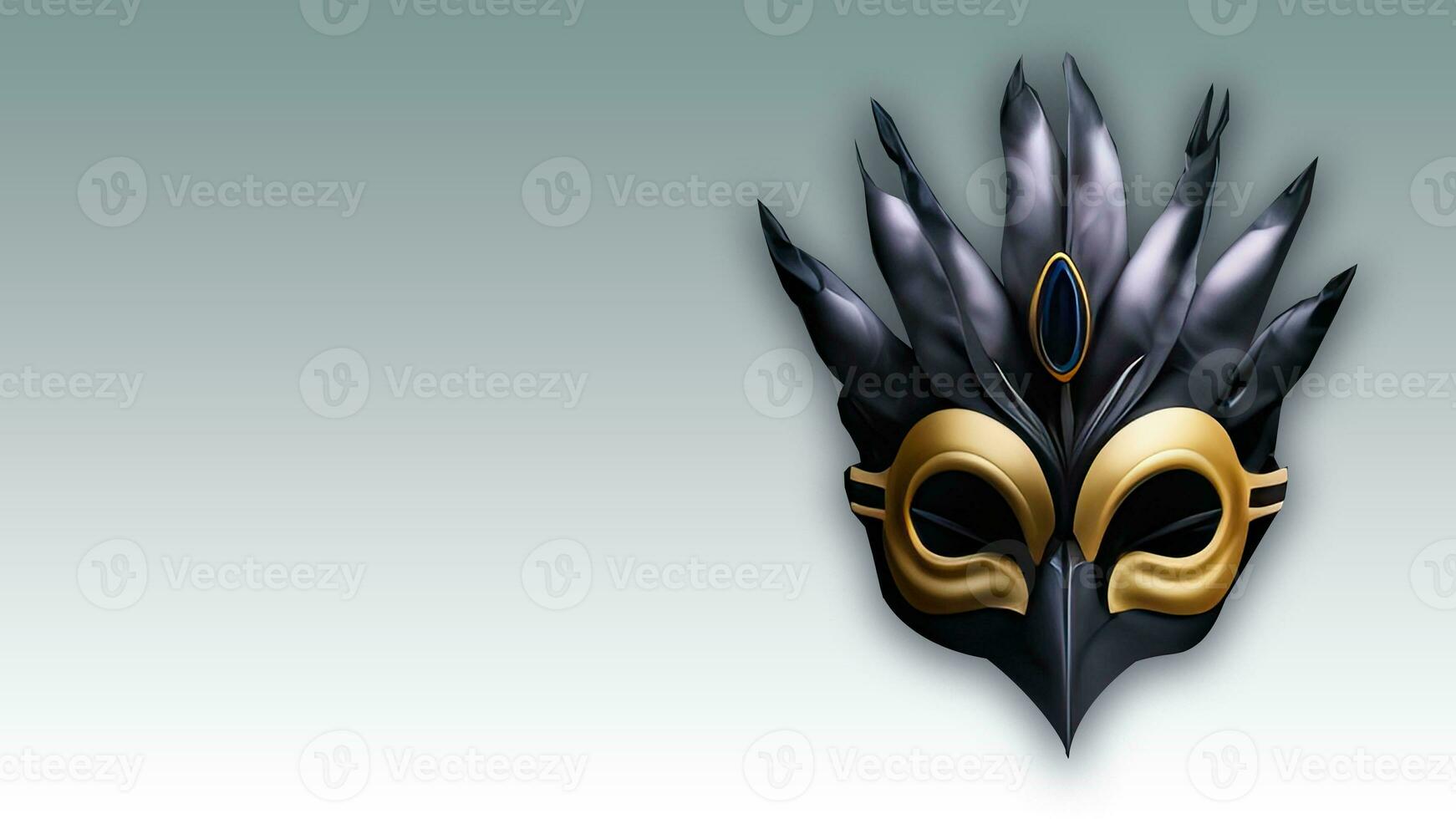 3D Render of Black And Golden Venetian Mask Against Background With Copy Space. Carnival Concept. photo