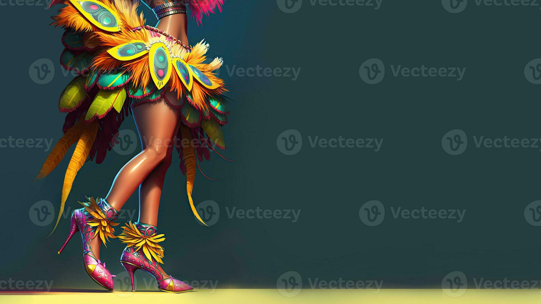 3D Render, Closeup of Female Samba Dancer Legs On Teal And Yellow Background . photo