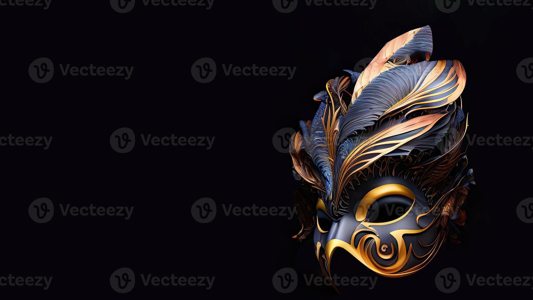 3D Render, Side View of Attractive Carnival Mask On Black Background. photo