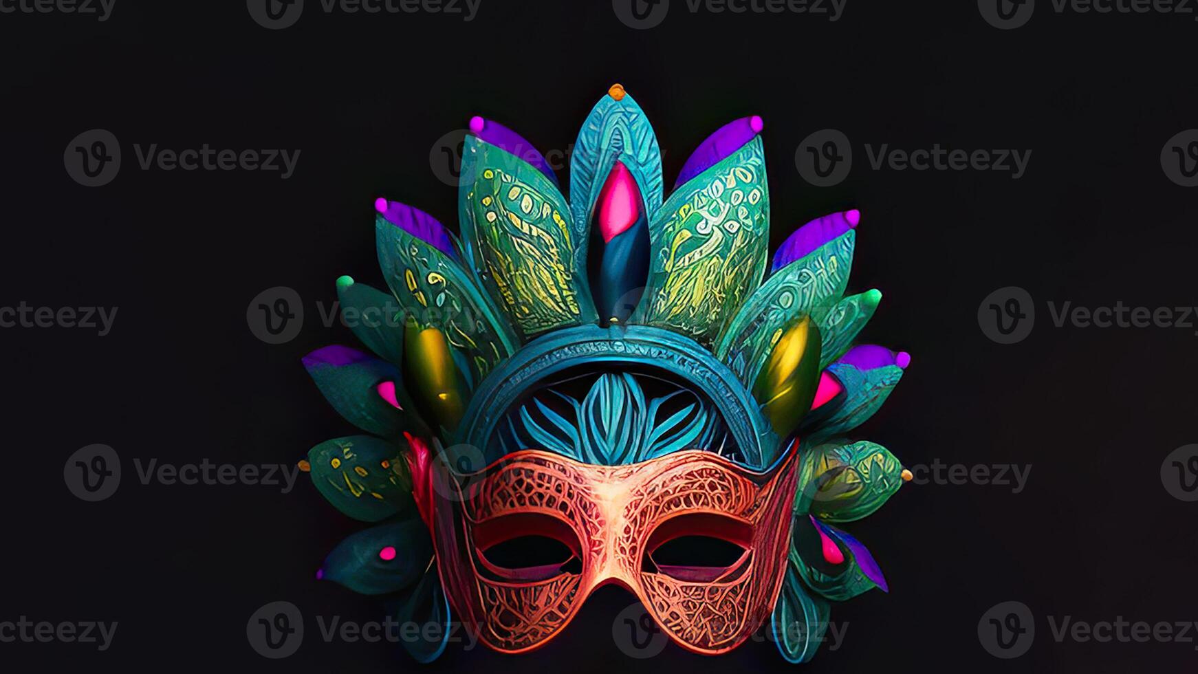 3D Render of Fantasy Venetian Mask On Black Background And Copy Space. Carnival Concept. photo