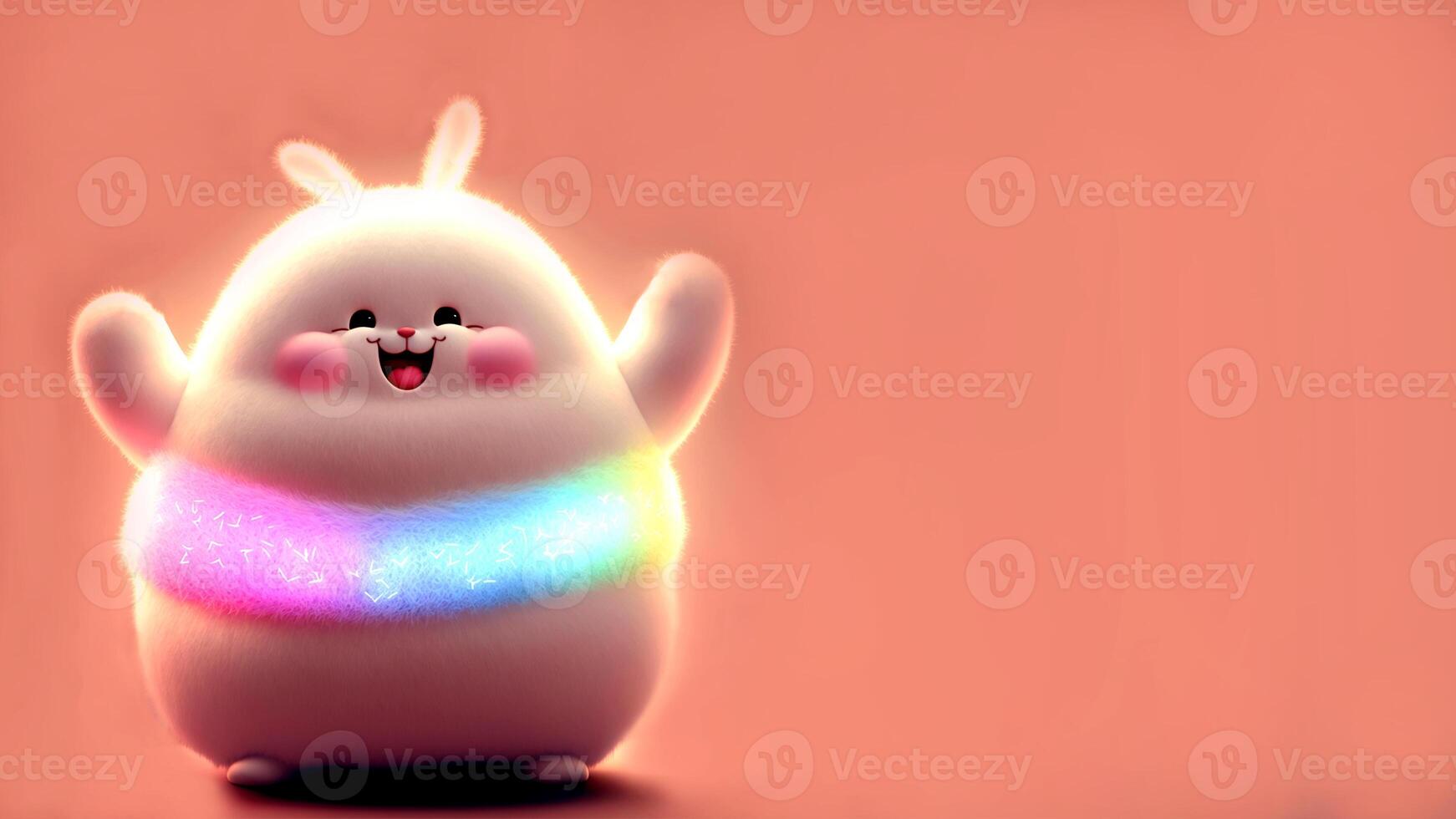 3D Render of Funny Furry Rabbit Wearing Tinsel Around The Neck And Copy Space. photo