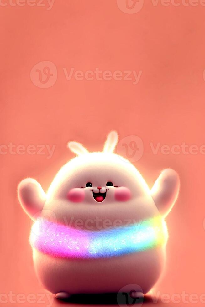 3D Render of Funny Furry Rabbit Wearing Tinsel Around The Neck And Copy Space. photo