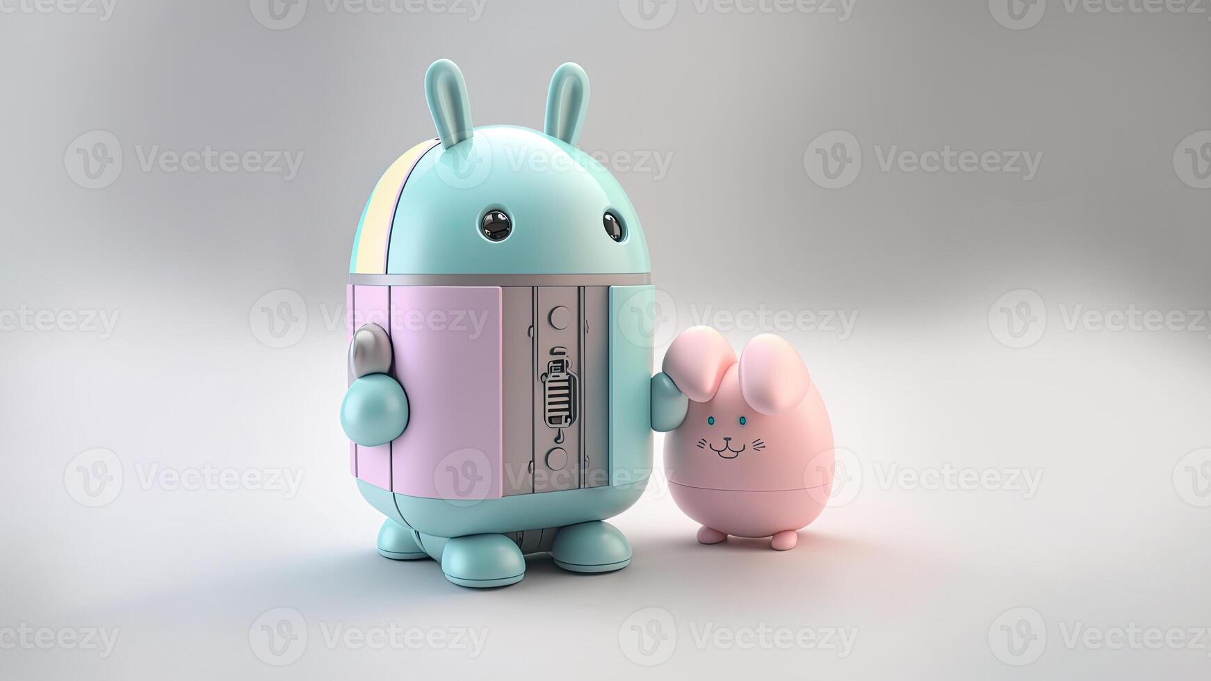 3D Render of Two Electronic Rabbit Cartoon Characters on Grey Background And Copy Space. photo