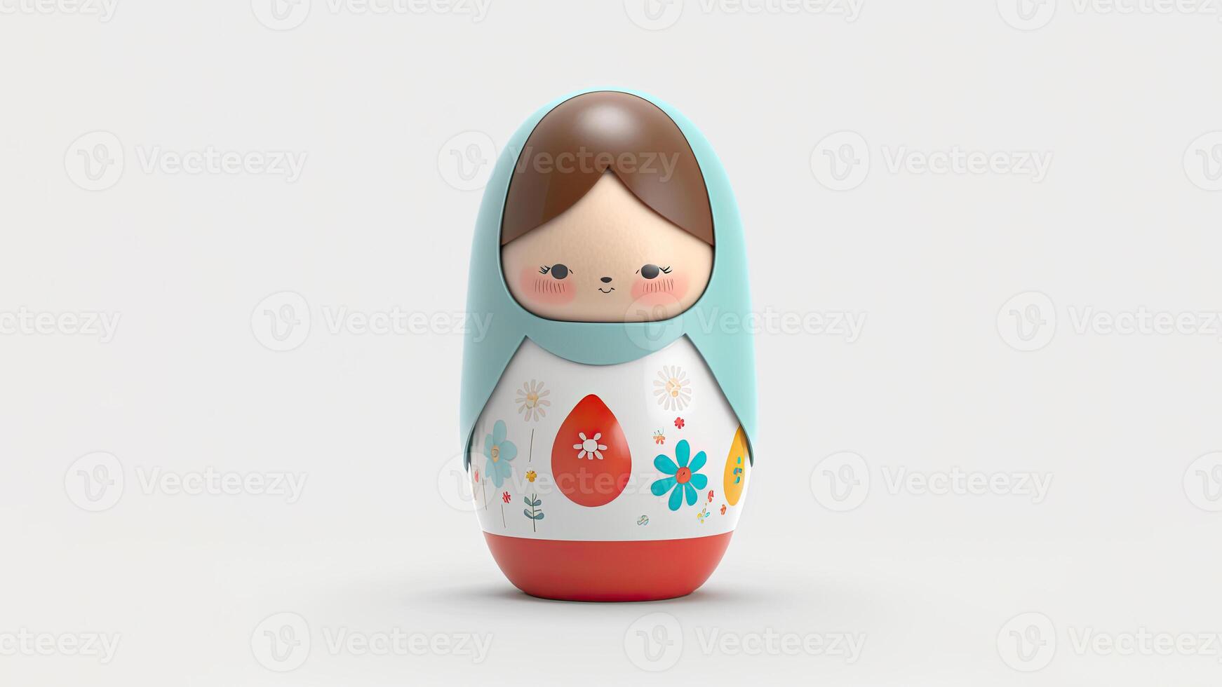 3D Render of Matryoshka Doll Against Background And Copy Space. Easter Day Concept. photo