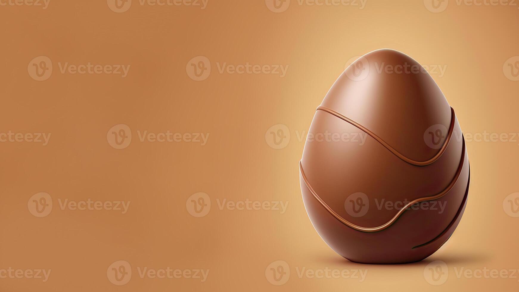 3D Render of Wavy Chocolate Egg Against Light Brown Background And Copy Space. Happy Easter Concept. photo