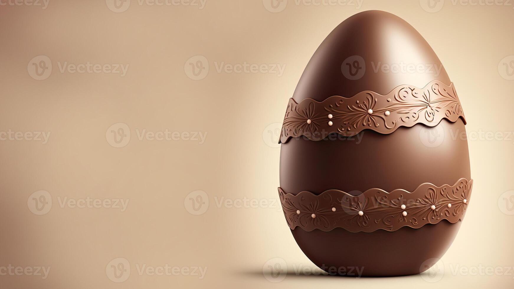 3D Render of Floral Chocolate Egg Against Golden Background And Copy Space. Happy Easter Concept. photo