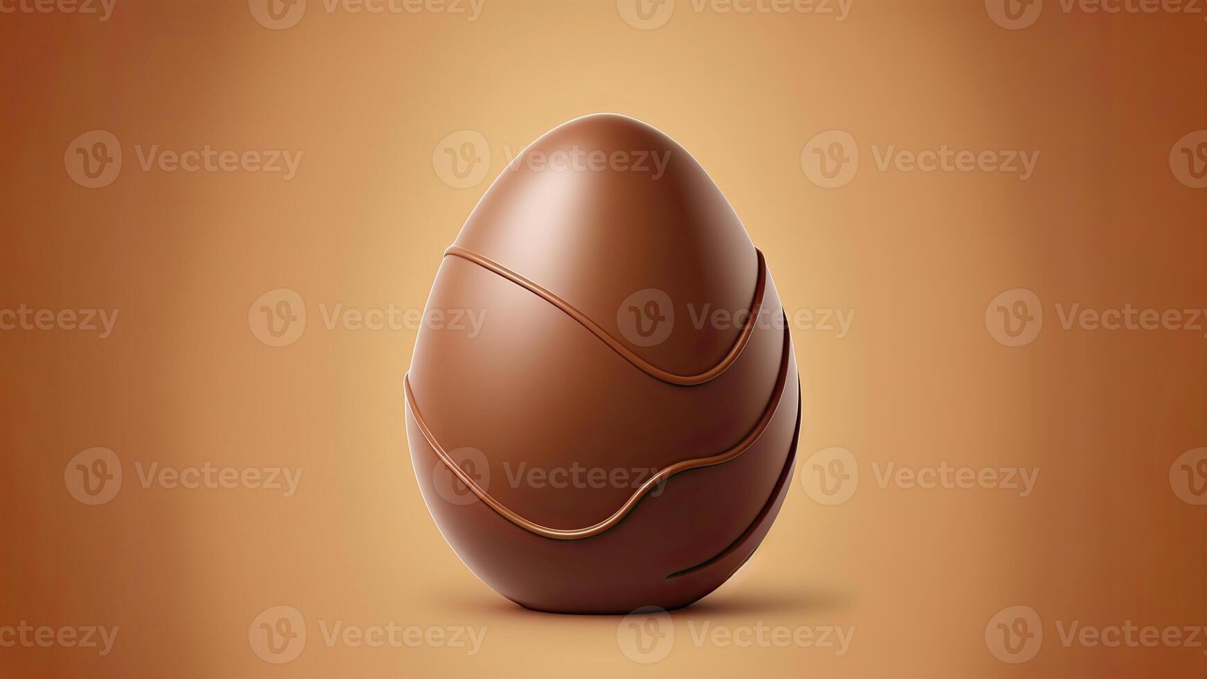3D Render of Wavy Chocolate Egg Against Light Brown Background And Copy Space. Happy Easter Concept. photo