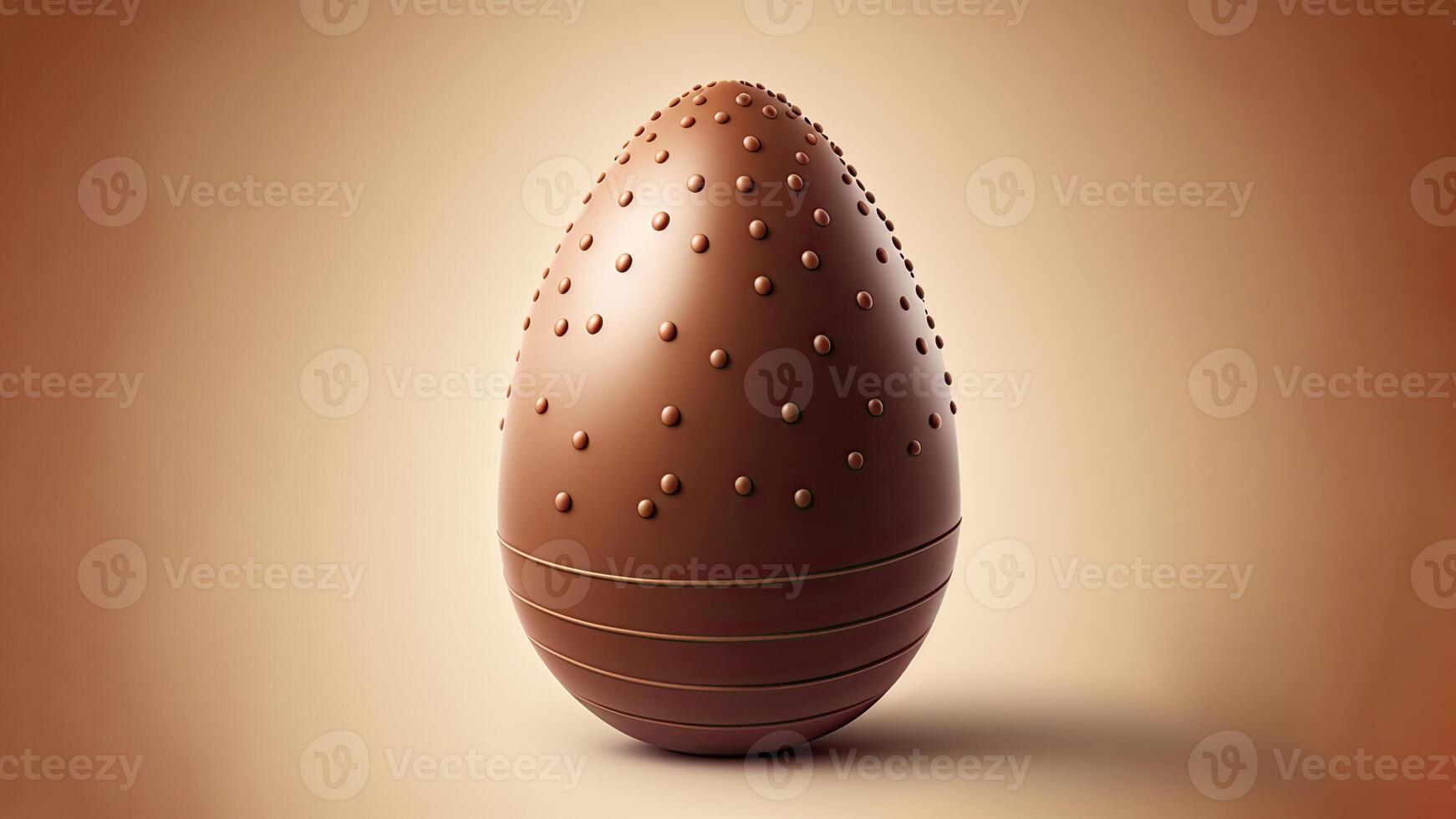 3D Render of Chocolate Dotted Egg Against Pastel Brown Background And Copy Space. Happy Easter Concept. photo