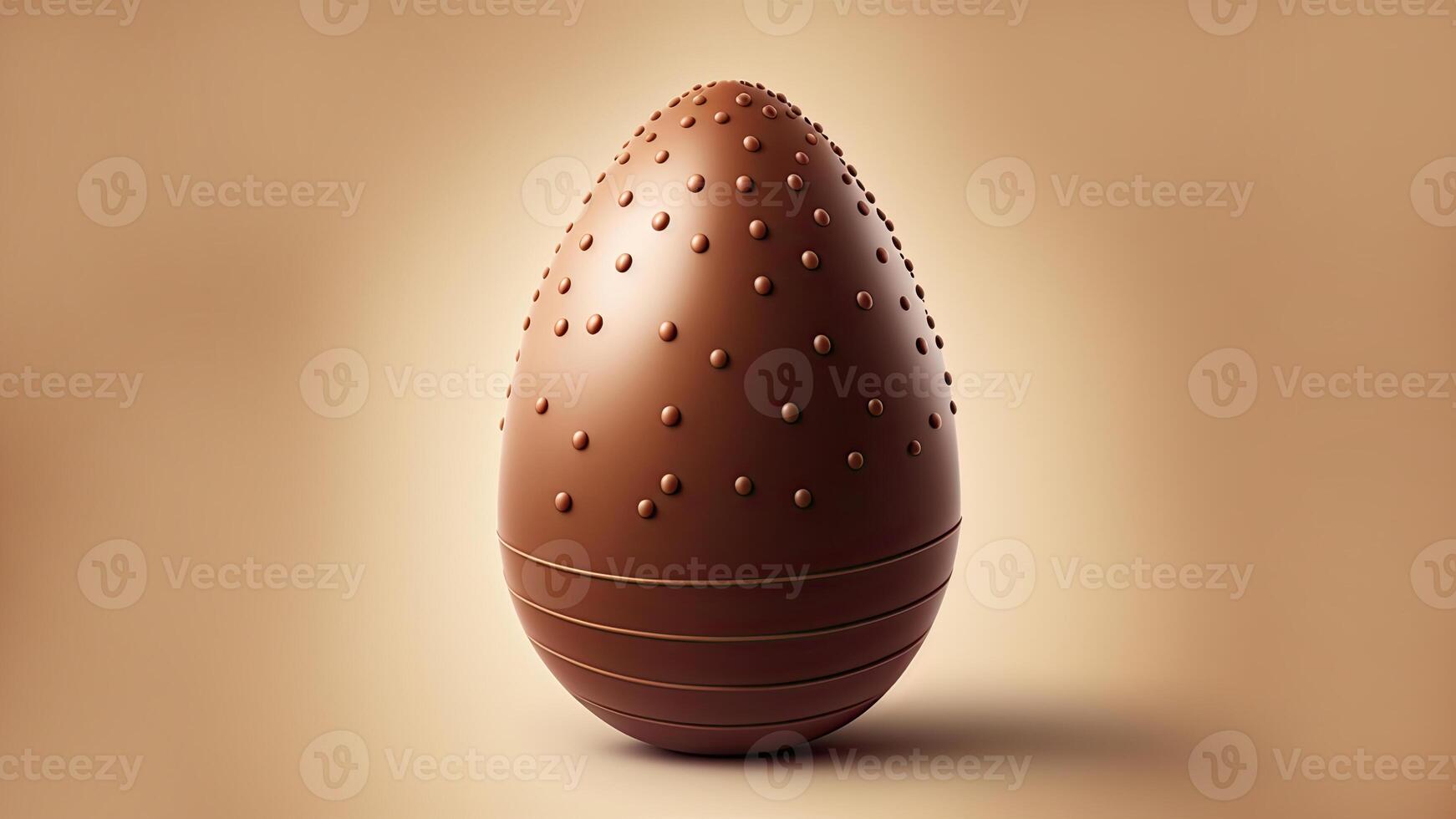 3D Render of Chocolate Dotted Egg Against Pastel Brown Background And Copy Space. Happy Easter Concept. photo