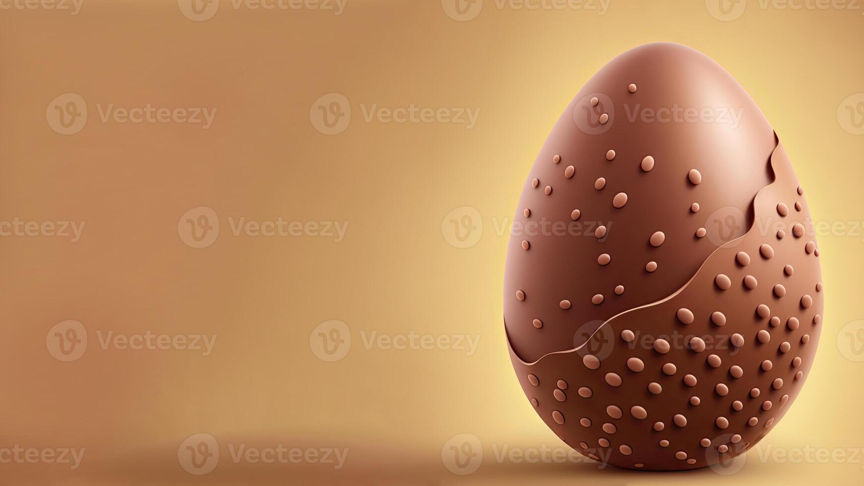 3D Render of Chocolate Dotted Egg Against Golden Background And Copy Space. Happy Easter Concept. photo